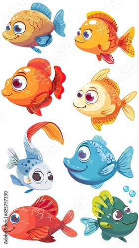 Cartoon baby fish set  vector illustration of a fish 