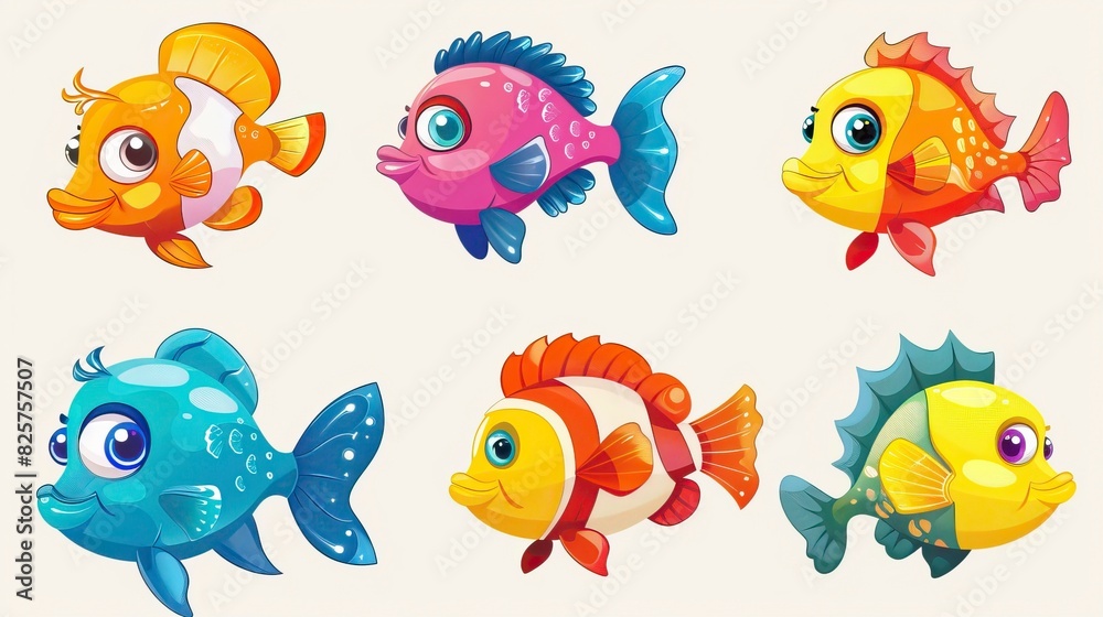Cartoon baby fish set, vector illustration of a fish Cartoon baby fish set, vector illustration of a fish