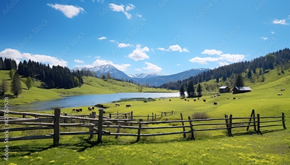 A stunning spring day landscaping views of fertile land surrounded beautiful green vegetation, wide stretches of hills and mountains with clear skies in spring