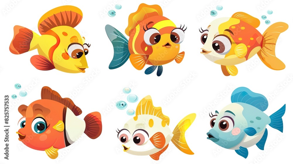 Cartoon baby fish set, vector illustration of a fish Cartoon baby fish set, vector illustration of a fish