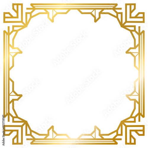 Art Deco gold square frame vintage frame line geometric wedding label card frame png transparent background © Tanatphong