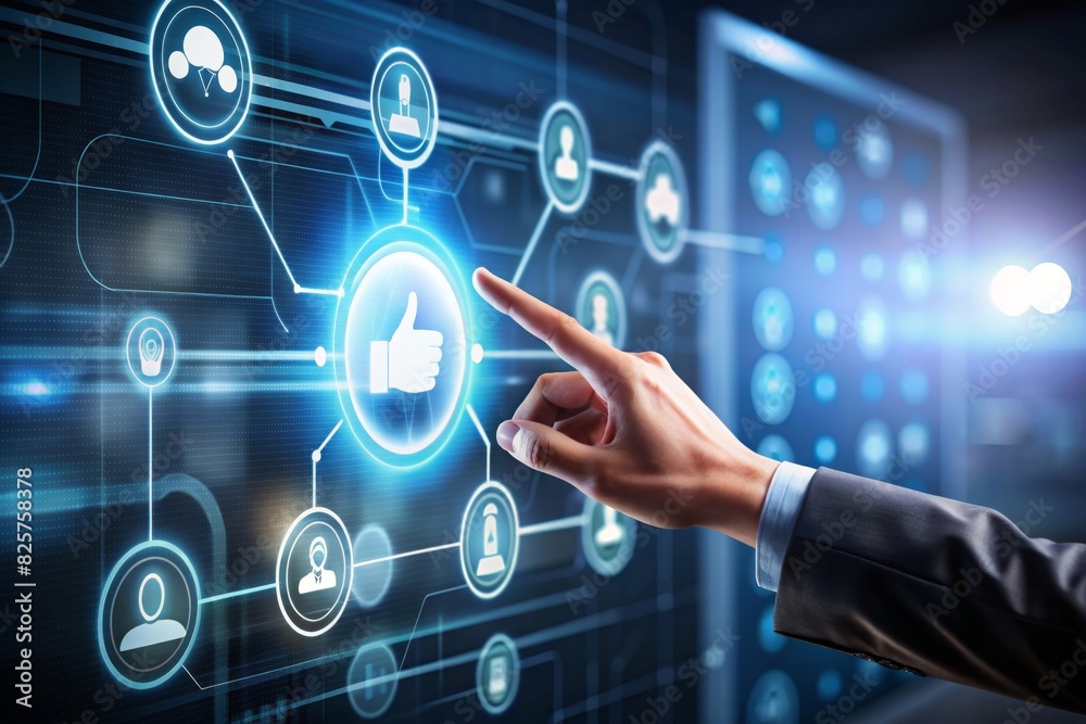 Hand touch graph Screen Icon of a media screen, Technology Process System Business with Communication and marketing Hand touch graph Screen Icon of a media screen, Technology Process System Business with Communication and marketing