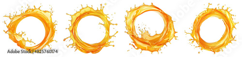 Orange Juice Splash isolated on transparent png background collection set . Generative ai