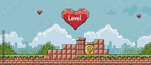 A video game level with a heart and the word 