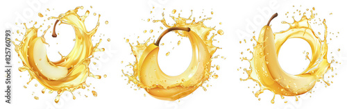 Pear Juice Splash isolated on transparent png background collection set . Generative ai