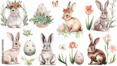 Modern and cute Easter bunny clip art set featuring whimsical designs. Perfect for festive spring and holiday decorations, these artistic illustrations bring a playful and trendy touch to any project.