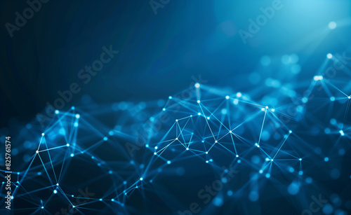 Abstract technology background with a blue glowing network connection line and dot, polygonal grid or low poly wireframe for a digital communication concept design vector illustration, AI technology f