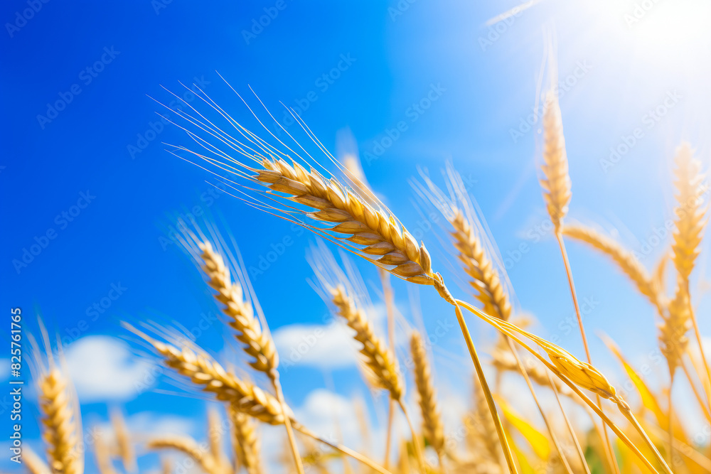 Field of wheat under blue sky with clouds in the background. Field of wheat under blue sky with clouds in the background.