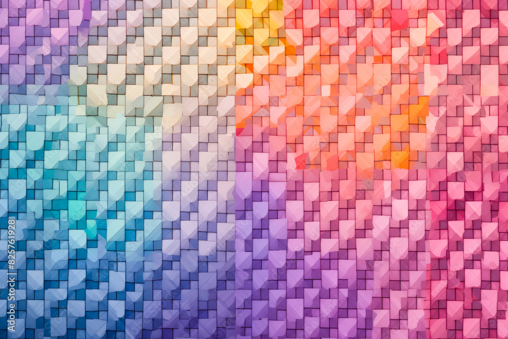 Colorful background with pattern of squares and squares in different colors.