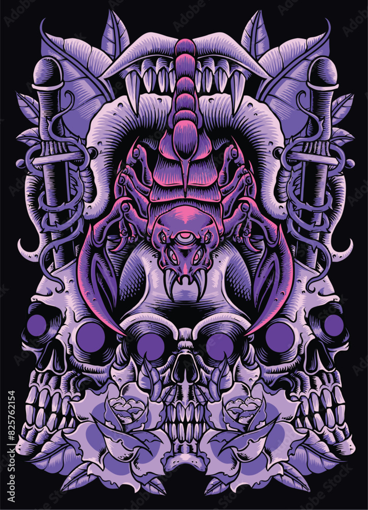 Fototapeta premium Graphic Demon Beast Mode Illustration for Apparel Style