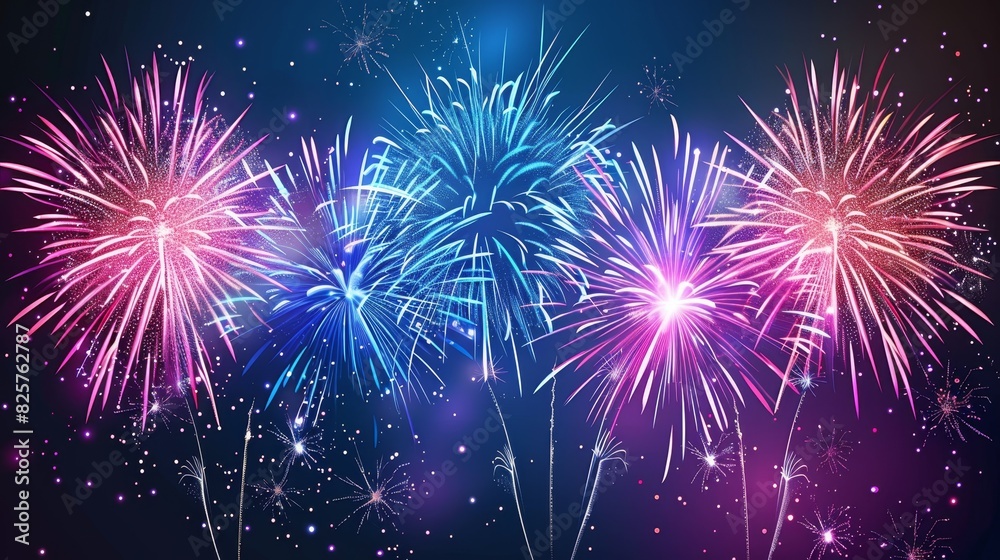 Explosive fireworks in full bloom, Happy New Year banner, bright and colorful, festive celebration, captivating and dynamic design Explosive fireworks in full bloom, Happy New Year banner, bright and colorful, festive celebration, captivating and dynamic design