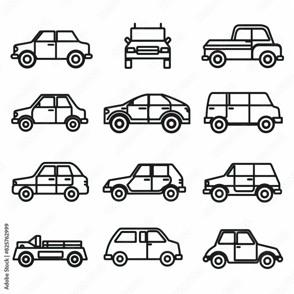 Car icon set in linear style. Transport symbol. Vector illustration