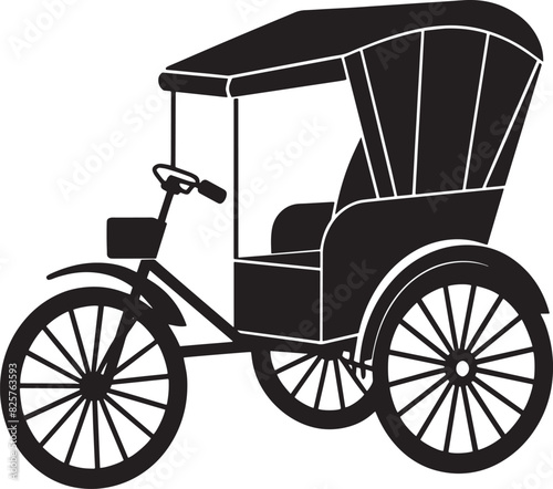 vintage rikshaw silhouette black and white illustration