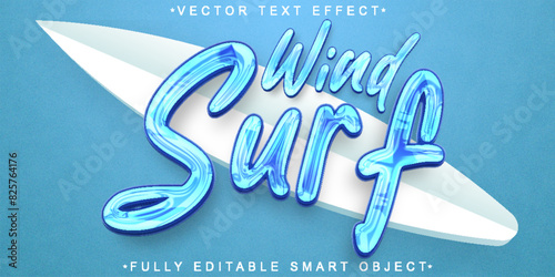 Cartoon Blue Windsurf Vector Fully Editable Smart Object Text Effect