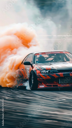 Car drifting, Blurred image diffusion race drift car with lots of smoke from burning tires on speed track © CREATIVE STOCK