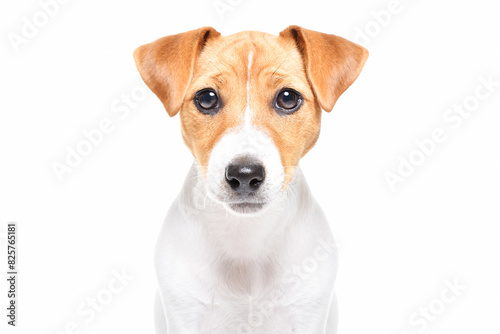 Portrait of an adorable Jack Russell Terrier puppy, closeup, isolated on a white background