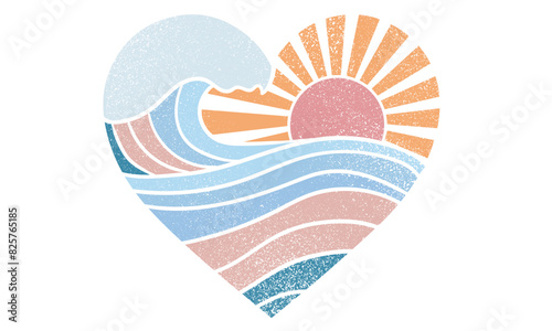 Wave love club print design. Sunshine beach artwork. Beach vibes artwork. Big wave print design for t shirt print, sticker, background and other uses. 