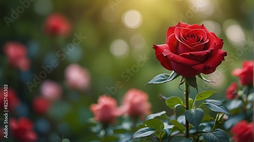 blurry  bokeh  red rose flowers in the garden