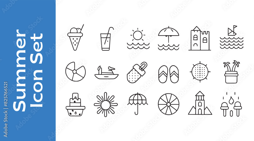 Summer Icon Set with editable vector outline. Summer Icon Set with editable vector outline.