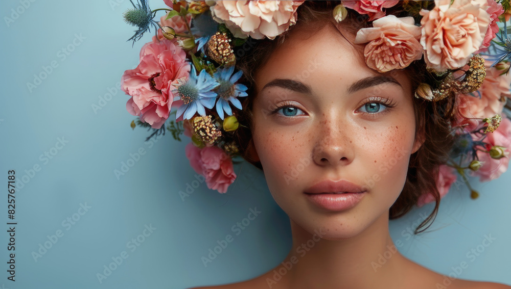 Portrait of a girl with flowers. Created with Ai