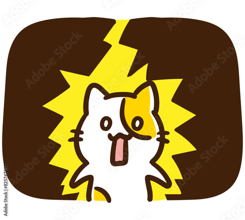 衝撃で雷が落ちるかわいいねこのキャラクターのコミカルなイラスト