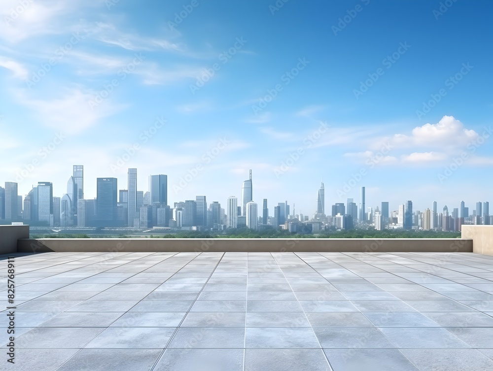 Expansive Cityscape with Majestic Skyline Under Cloudless Sky Expansive Cityscape with Majestic Skyline Under Cloudless Sky