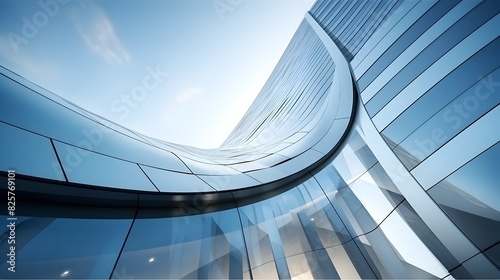 Futuristic Skyscraper with Curved Glass Windows Reaching for the Sky
