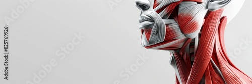 3D realistic illustration of the neck muscular system on a white background. Human muscles, medical illustration. photo