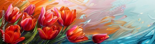  Mother s Day Celebration : Lovely Tulips on a Colorful Background photo