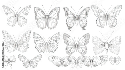 Butterfly continuous line drawing elements set isolated on white background, butterflies design, butterfly drawing © CREATIVE STOCK