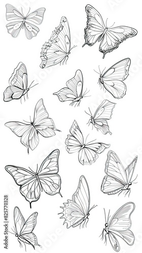 Butterfly continuous line drawing elements set isolated on white background  butterflies design  butterfly drawing