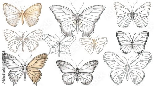 Butterfly continuous line drawing elements set isolated on white background  butterflies design  butterfly drawing