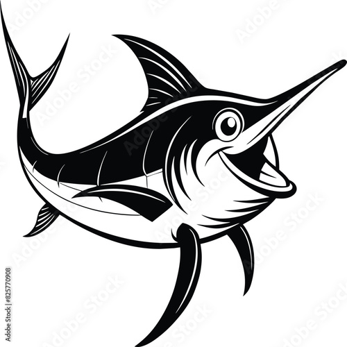 Marlin Swordfish illustration in black clipart style blue marlin vector fisherman logo fishing
