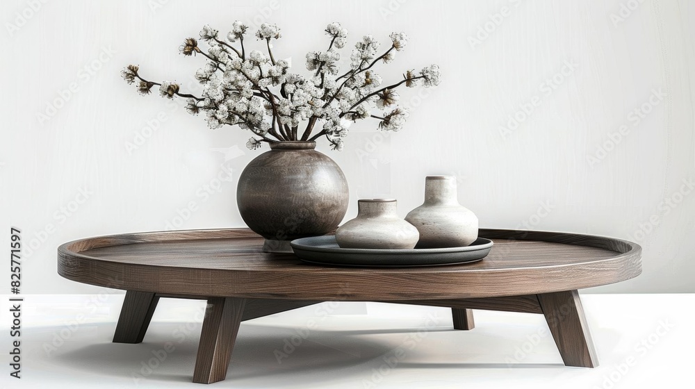 A beautiful still life image of a wooden table with a vase of white flowers A beautiful still life image of a wooden table with a vase of white flowers