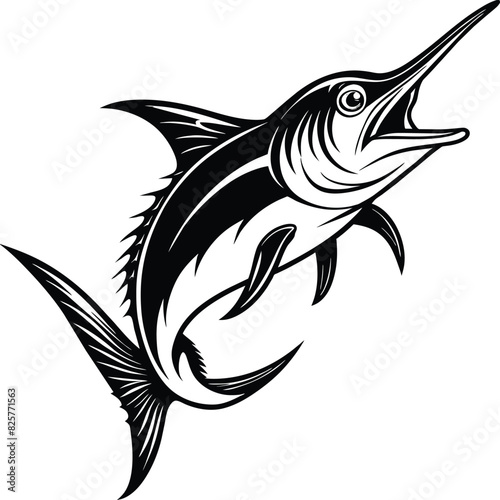 Marlin Swordfish illustration in black clipart style blue marlin vector fisherman logo fishing