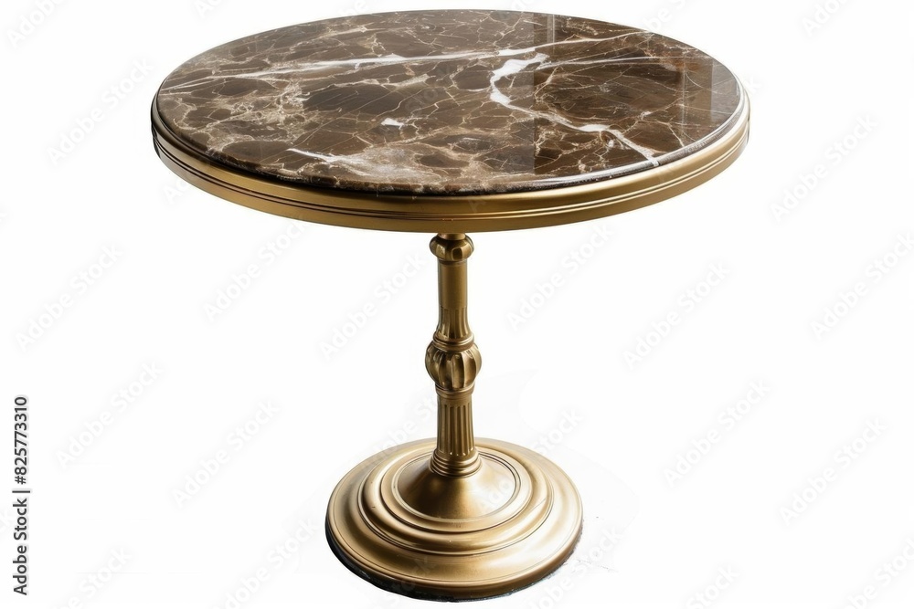 Generate an image of a round marble table with a golden base Generate an image of a round marble table with a golden base