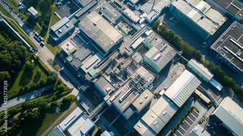 Capture the aerial perspective of a large semiconductor manufacturing facility