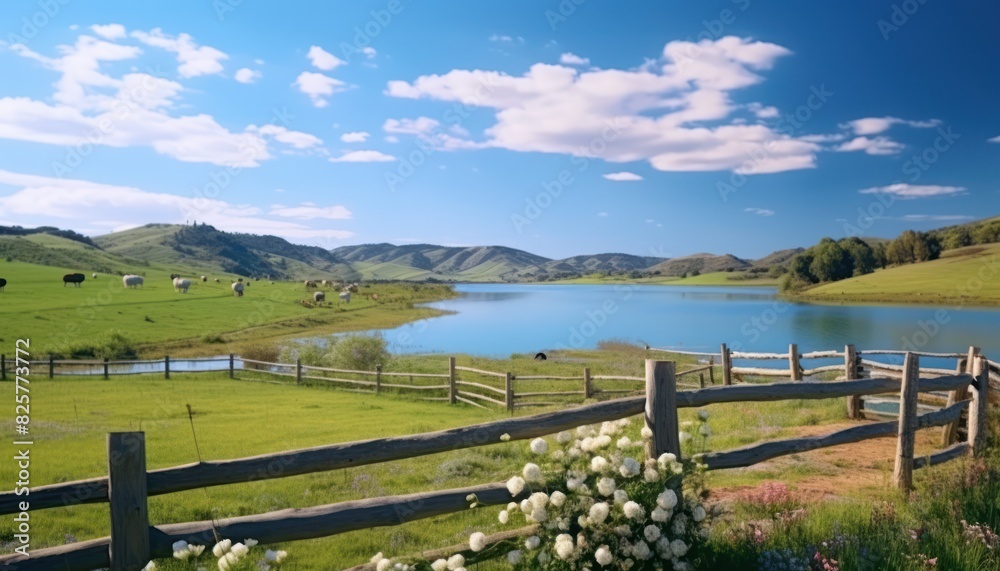 A stunning spring day landscaping views of fertile land surrounded beautiful green vegetation, wide stretches of hills and mountains with clear skies in spring