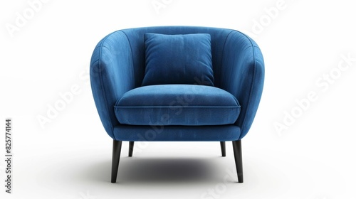 Photo of a minimal blue armchair with black legs on a white background. photo