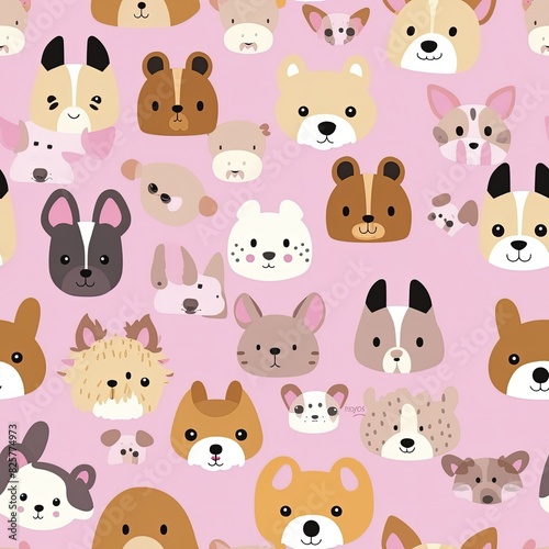 Cute dogs head seamless patterns  texture  background.