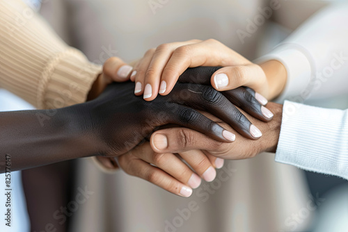 Multiracial young people stacking hands  supporting each other