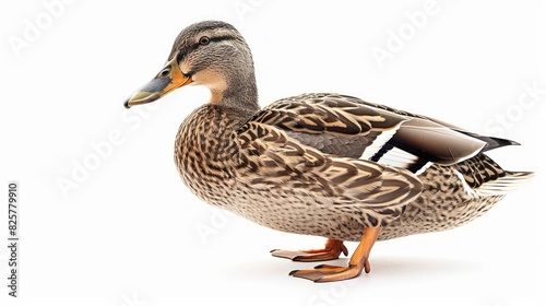 A duck standing on a white background.