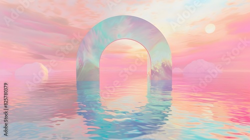 Abstract Portal Reflecting on Water Against a Pastel Sky