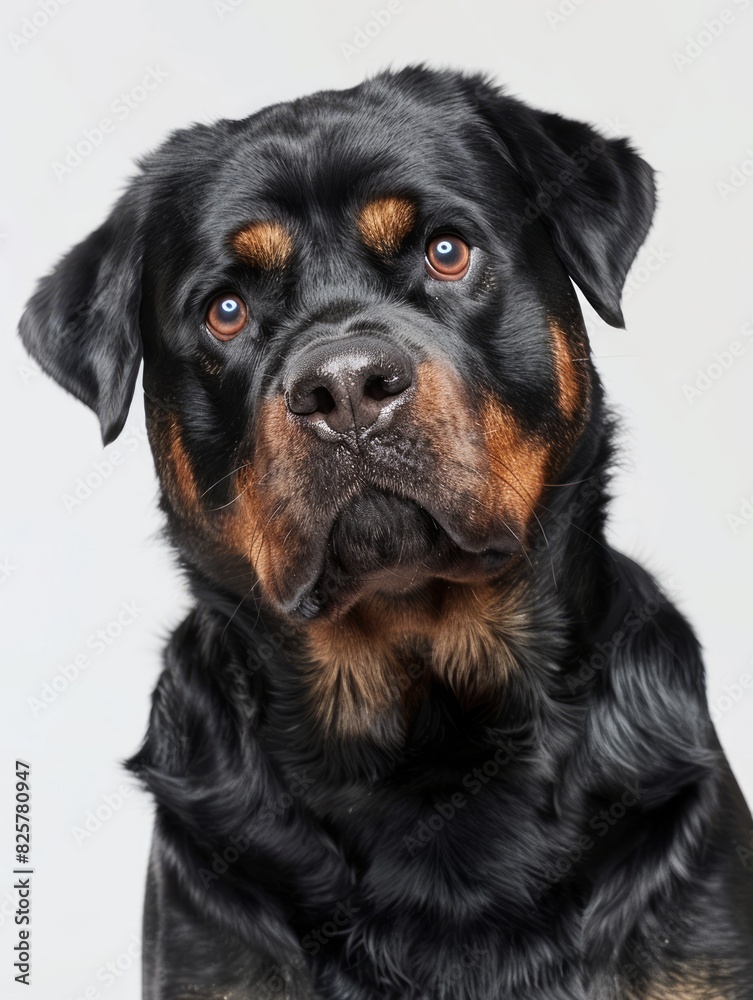 A black and tan rottweiler dog looking at the camera. A black and tan rottweiler dog looking at the camera.