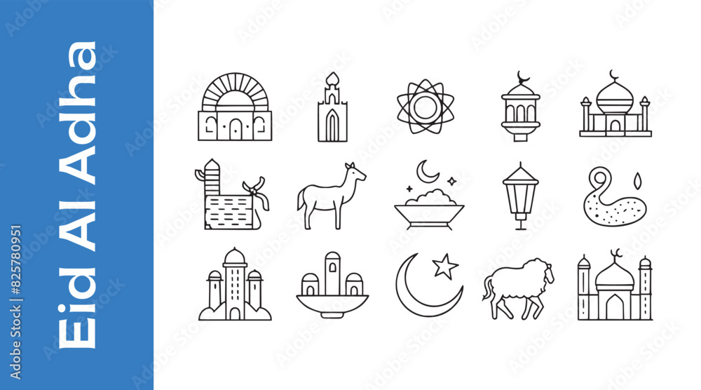 Eid Al Adha Icon Set with editable icon set. Eid Al Adha Icon Set with editable icon set.
