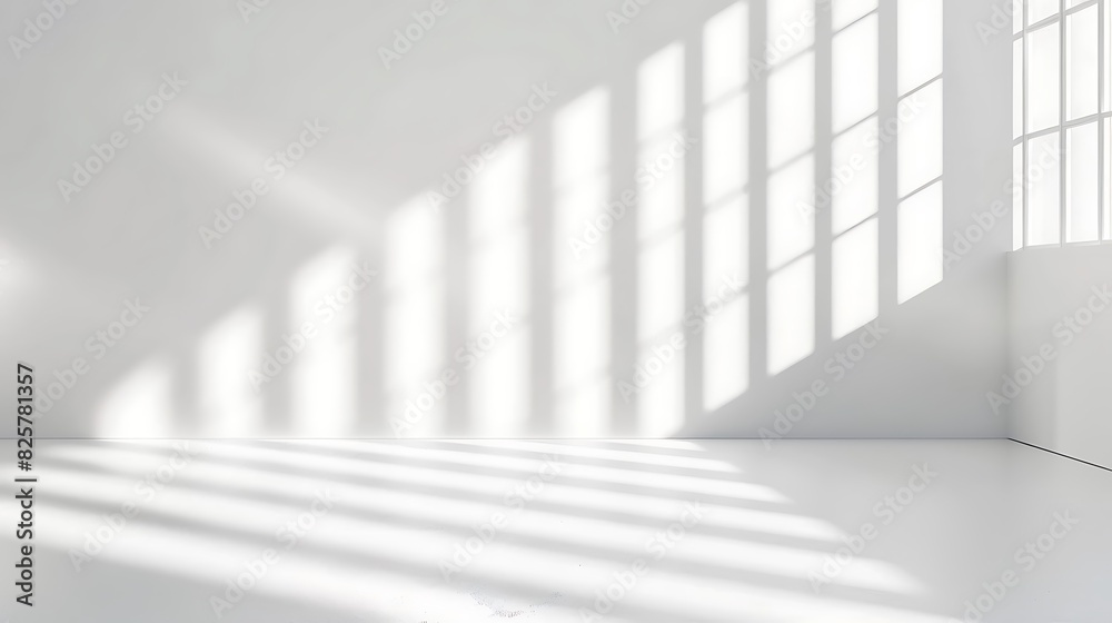 Fototapeta premium Abstract white background with shadows and light, modern interior design for product presentation. Mock up template in the style of modern interior design