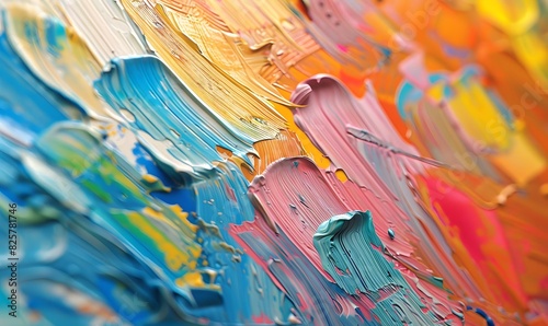 close-up image of a painting, featuring loose and gestural brushwork , with oil brushstroke, pallet knife paint on canvas photo