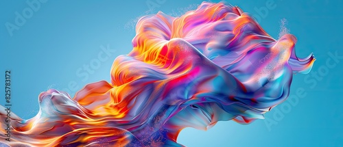 Abstract digital art with vibrant colors, fluid shapes against a blue background, evoking creativity, motion, and modern design.
