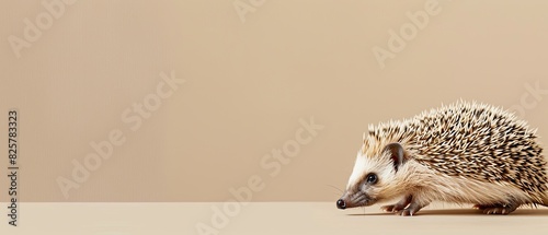 Cute hedgehog with blank copyspace on a beige background photo