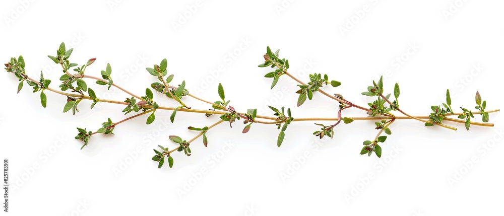 Thyme sprig with empty copyspace, isolated on white background Thyme sprig with empty copyspace, isolated on white background